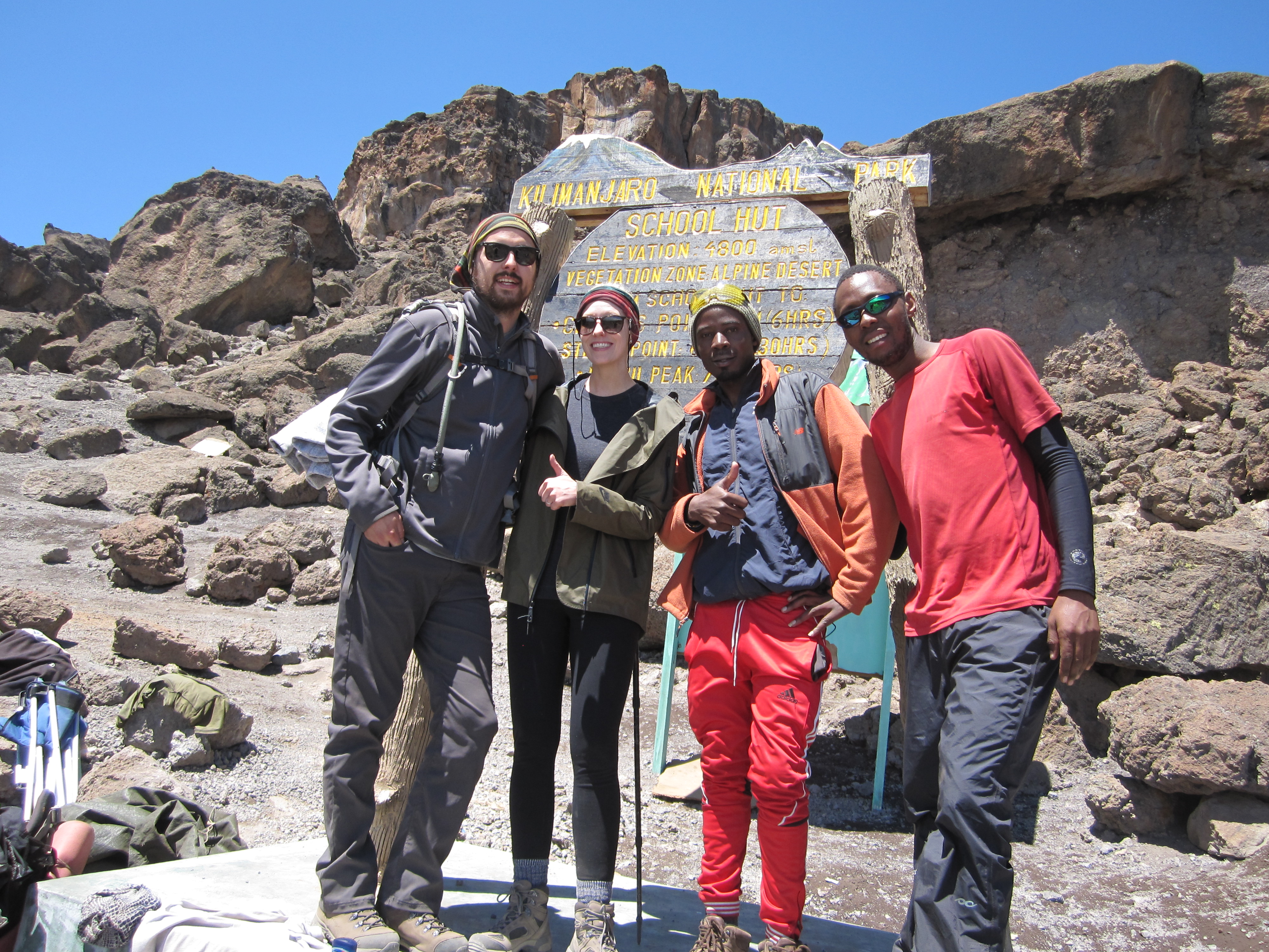 At School Hut with our guides Ismaili and Thomas